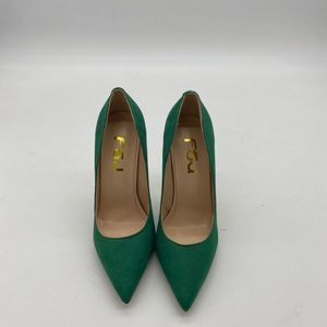 FSJ green pointy toe stilettos heels pumps slip on. Heel to high for me